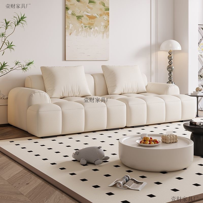 Cream Puff Sofa Living Room Small Apartment French Simple Rental Apartment Cat Scratch Leather Cotton Linen Fabric Sofa