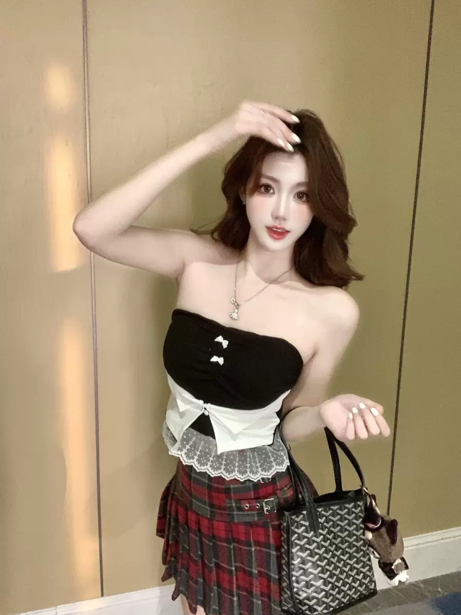 2920 ¿ nuevo estilo de verano dulce y picante encaje dobladillo empalmado y sujetador para mujeres delgadas con sujetador Top image 7