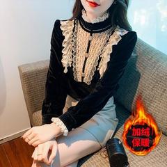 今年流行加絨加厚2025秋冬季新款名媛氣質宮廷風絲絨襯衫上衣女