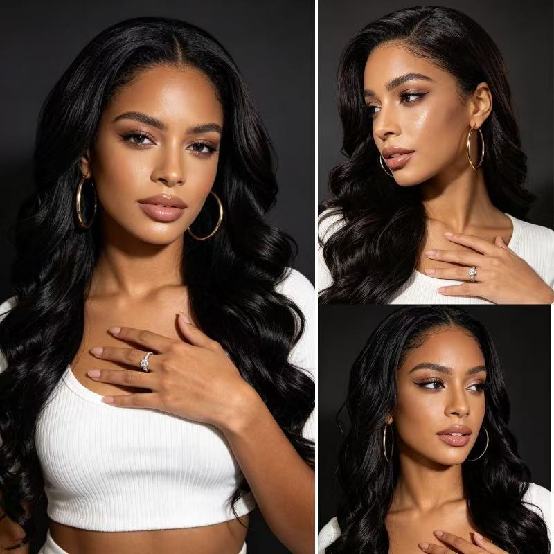 Cross-Border Women's Lace Front Wig 13×4 Hand-Woven African Long Curly Hair Black Small Curls High-Temperature Fiber Wig in Stock