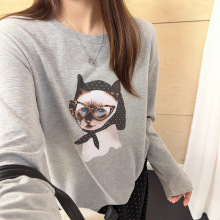 东大门代购复古摩登波点猫咪绒衫25冬季韩系简约百搭磨毛打底衫女