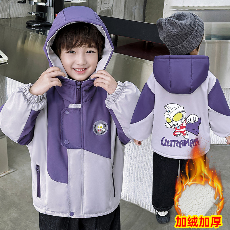 퍼플 플리스 코튼 코트