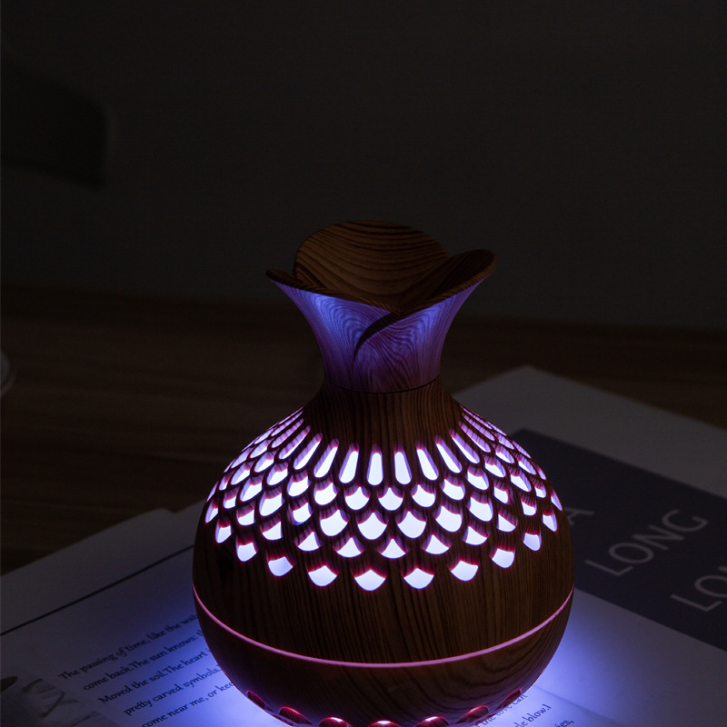 Creative Wood Grain Flower USB Home Silent Office Farverig hul treblads luftfugter_voghion.com