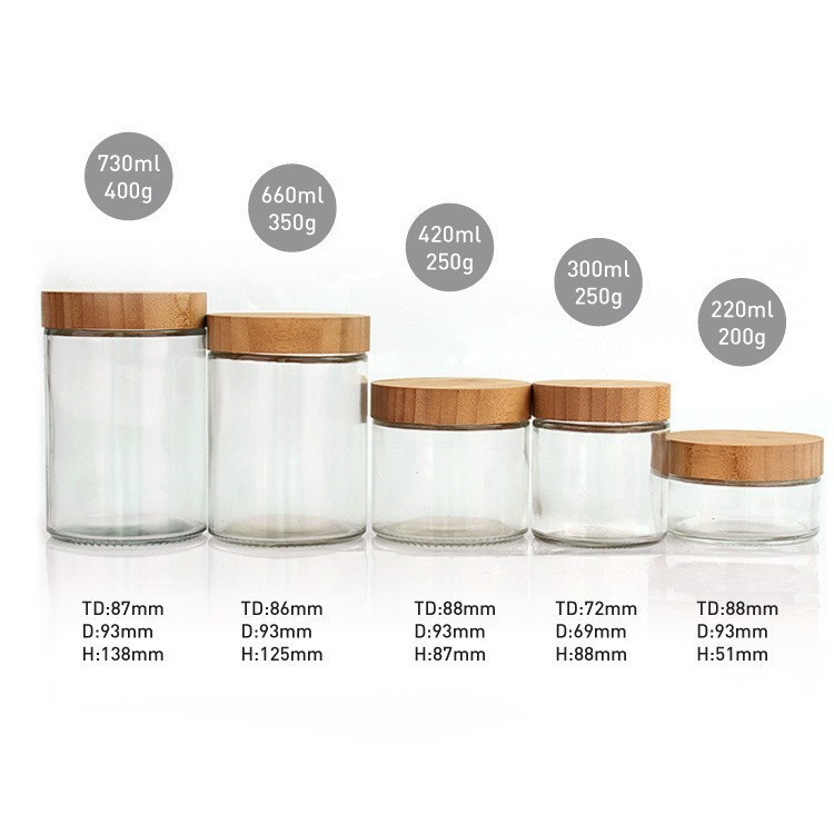 新款透明加厚玻璃竹木盖膏霜瓶内挑丝化妆品包装面膜瓶圆形蜂蜜瓶