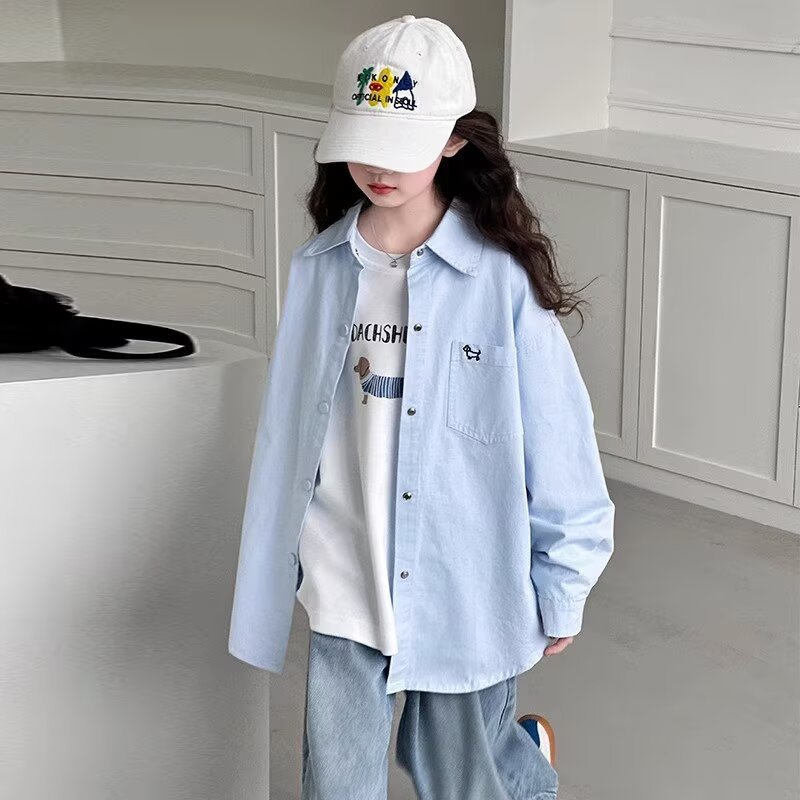 女童衬衫2025韩版新款长袖儿童防晒衣大童夏季薄外套春装衬衣空调