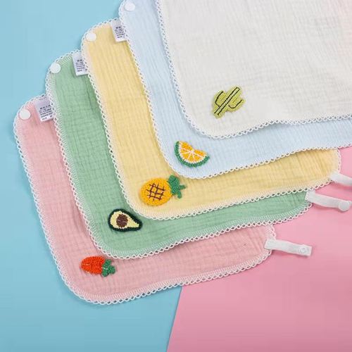 4 Layers Gauze Pleated Cloth Baby Towel Set Plain Sticker Baby Multi-Use Bibs Drool Towels Triangle Scarf