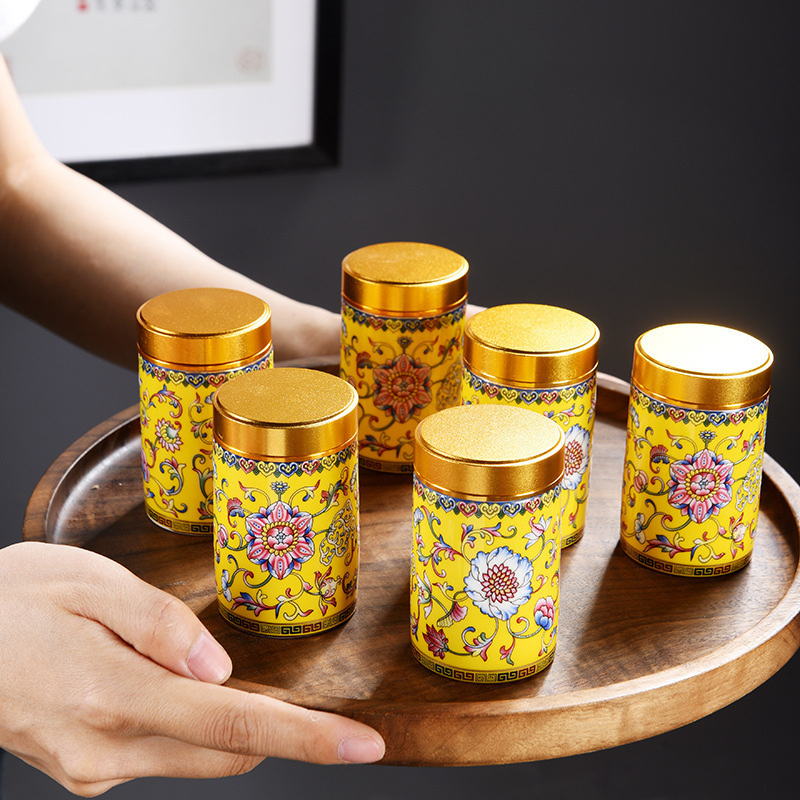 蓋加工茶葉缶創意改造密封蓋部品合金二点セット密封小型金属茶缶|undefined