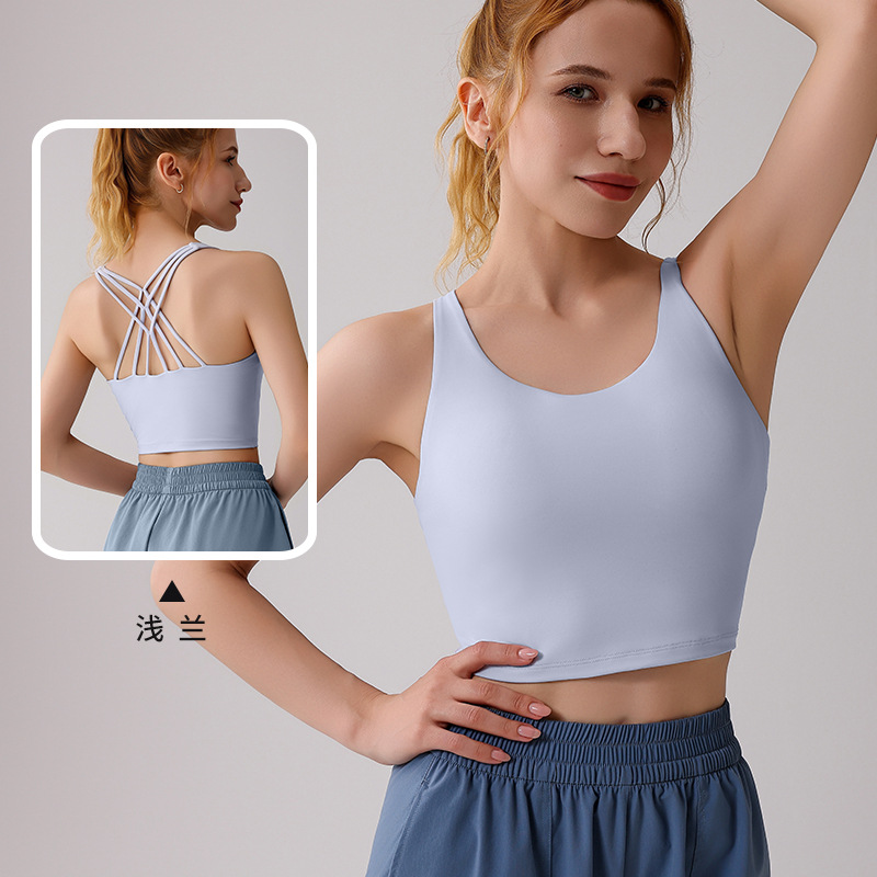 Europa y América yoga mujer chaleco deportivo fitness chaleco de cabina cruzada belleza de espalda ropa interior deportiva reunida sujetador