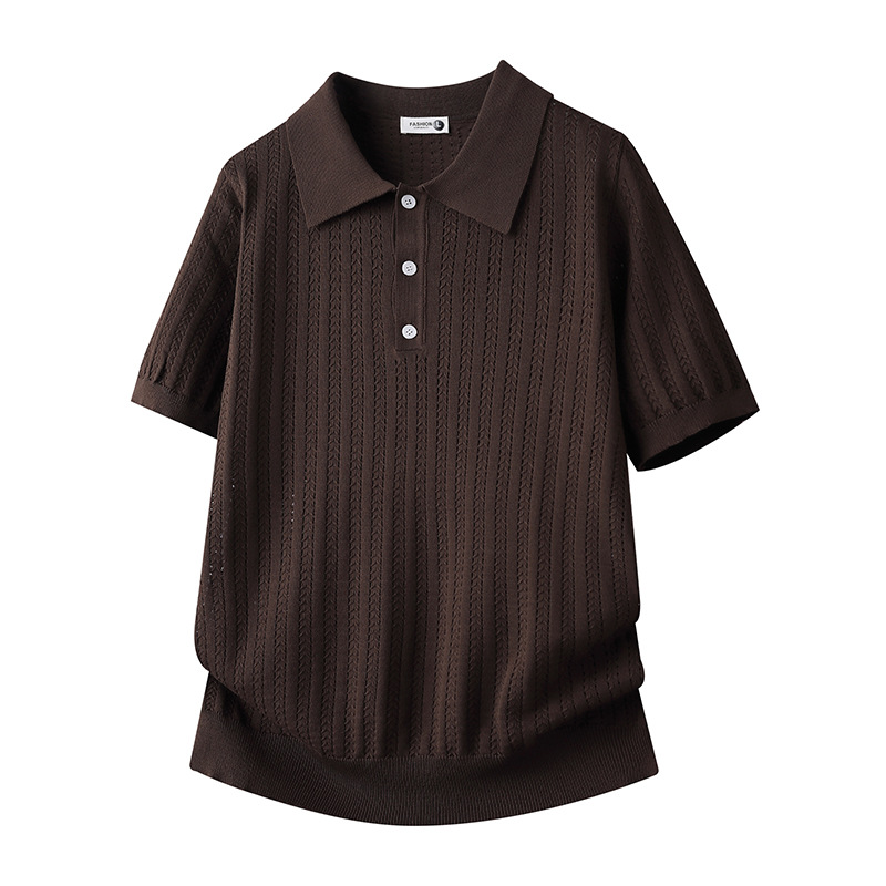 Polo camiseta de punto camiseta de manga corta camiseta de hombre con solapa viejo estilo de negocios texturas de hielo verano fábrica transfronteriza al por mayor