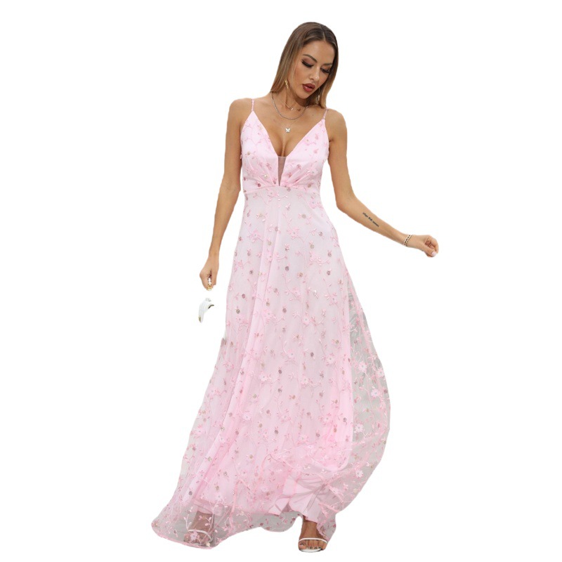Primavera camisola vestido nuevo Rosa boda largo camisola vestido Amazon encaje vestido de noche