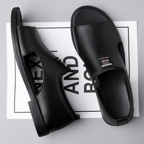 Men's Soft Leather Sandals Summer Breathable Beach Shoes Roman Men's Soft Sole Deodorant Casual Non-slip Leather Sandals