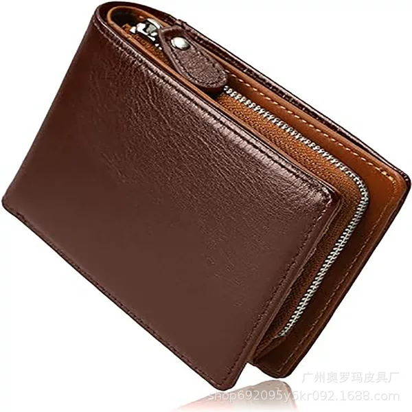 New Japanese Business Genuine Leather Short Multi-card Men's Wallet RFID Anti-theft Brush Zipper Portable Coin Purse