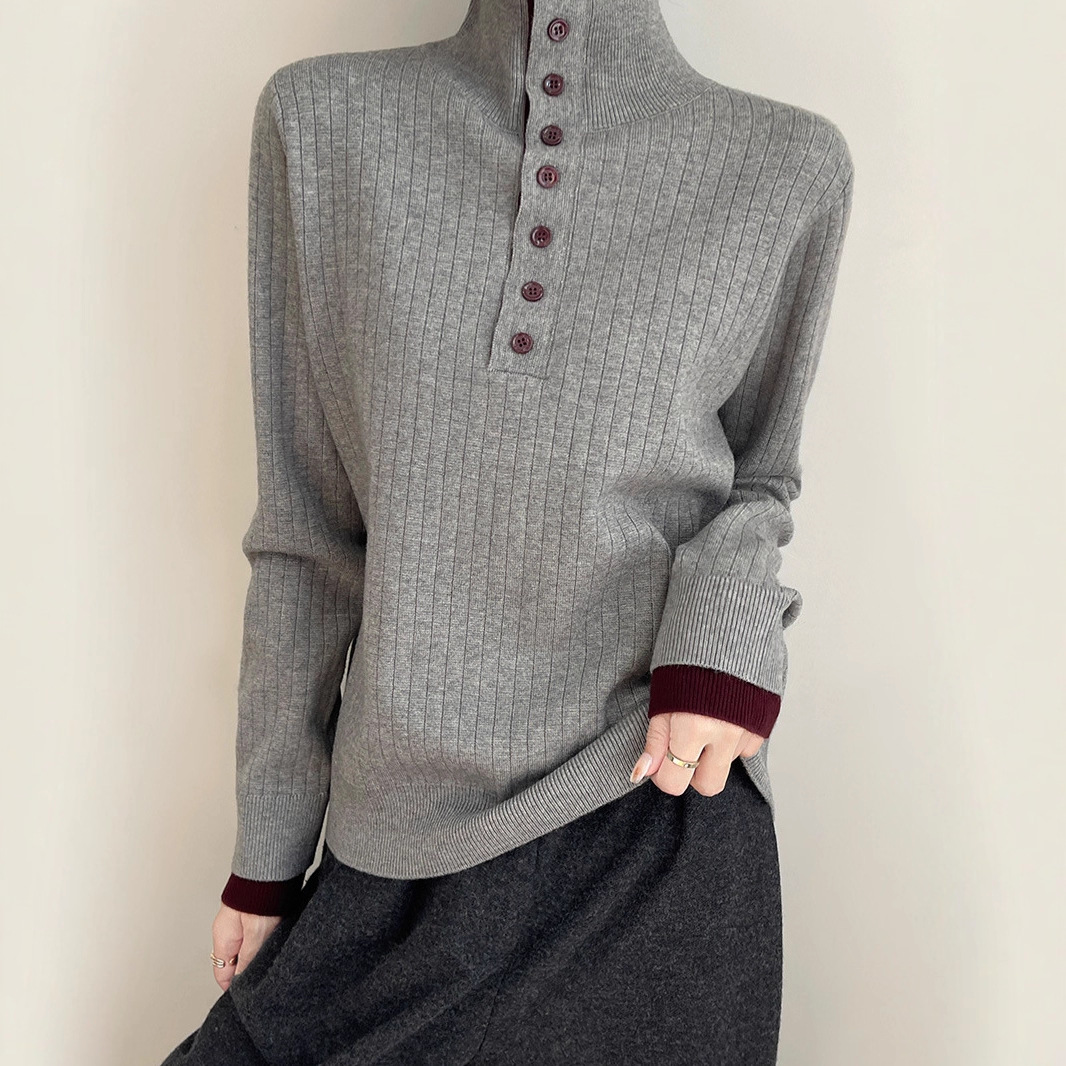 哥家商场同款女装2025秋季新款休闲半开领毛衣立领加厚针织打底衫