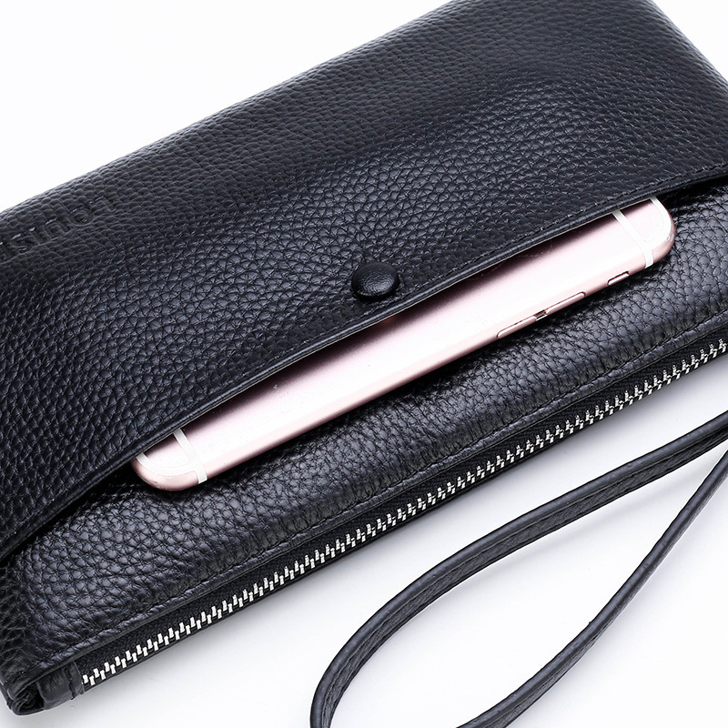 Men's Long Leather Clutch Bag Multi Compartment Mobile Phone Holder Stylish Simple Handbag Trendy_voghion.com