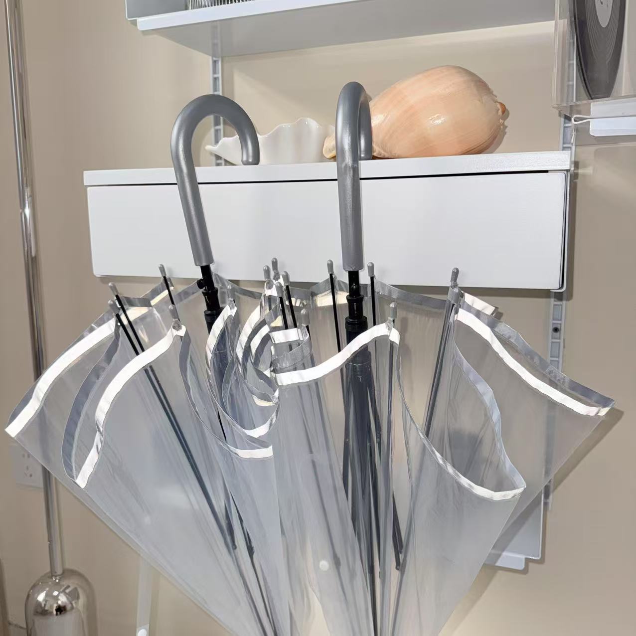 长柄反光环透明雨伞自动彩色透明伞ins风小红书广告礼品伞印logo