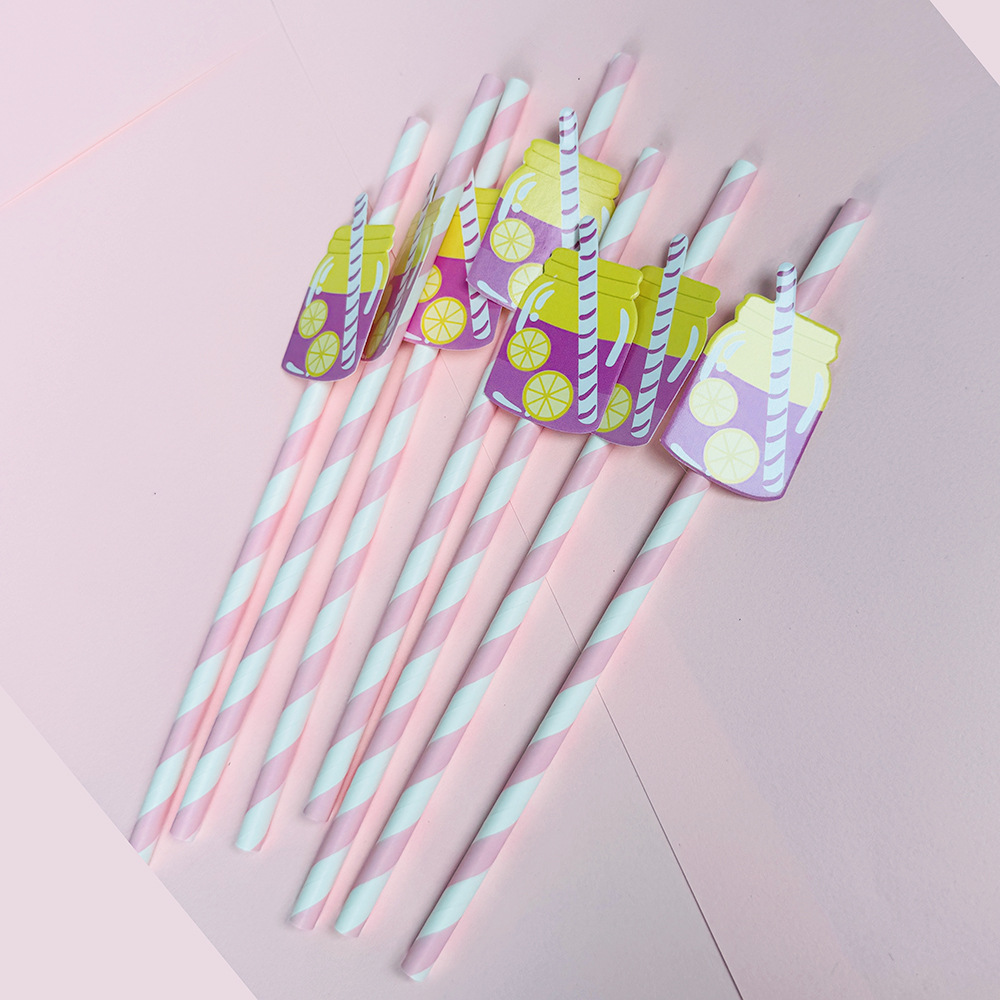 Suministros para fiestas transfronterizas Pajitas de limón de frutas creativas Pajitas de papel desechables Pajitas de bebidas de jugo Spot al por mayor