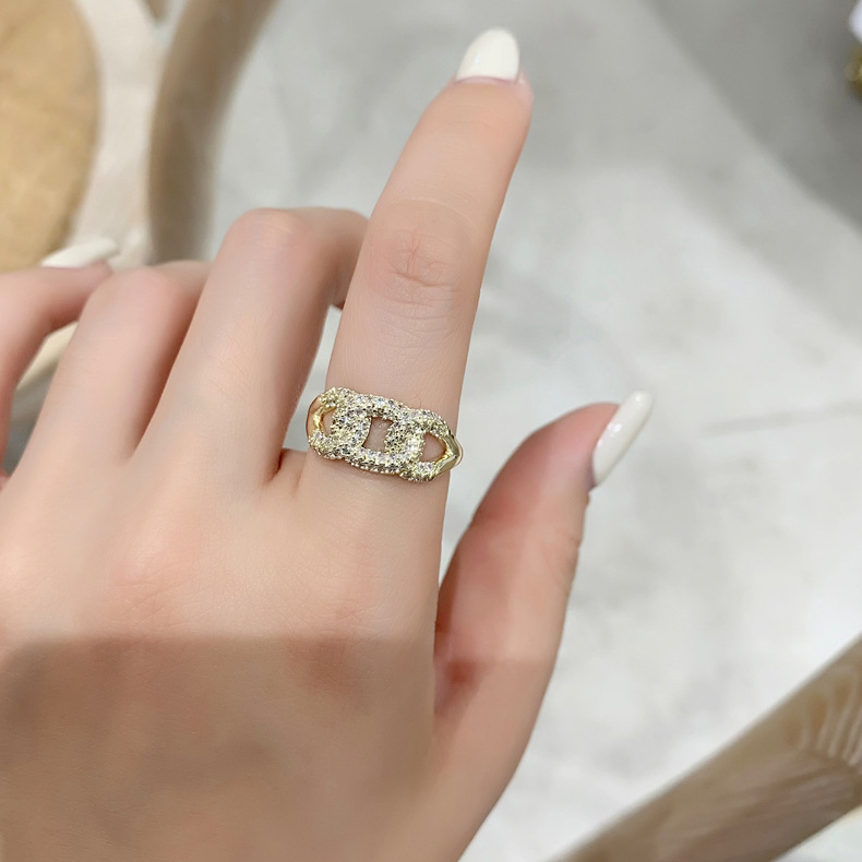 Fashion Geometric Zircon Ring Open Copper Ring display picture 1