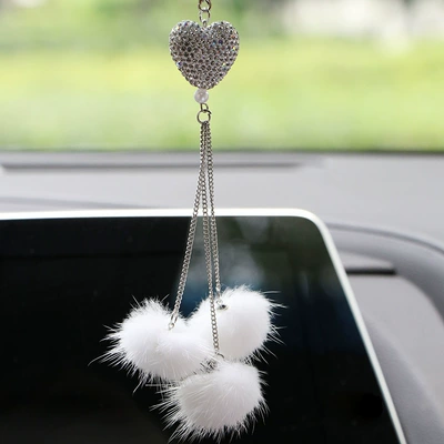 Ball Pendant, Car hanging - diamond-love-white-mink-fur-ball