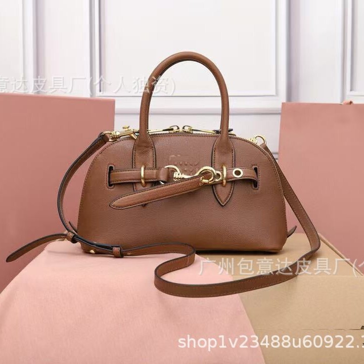 Original Leather Miu High-Quality Bowling Hand-Held Genuine Leather Avenge Shell Women's Bag Belt Buckle Double Zipper