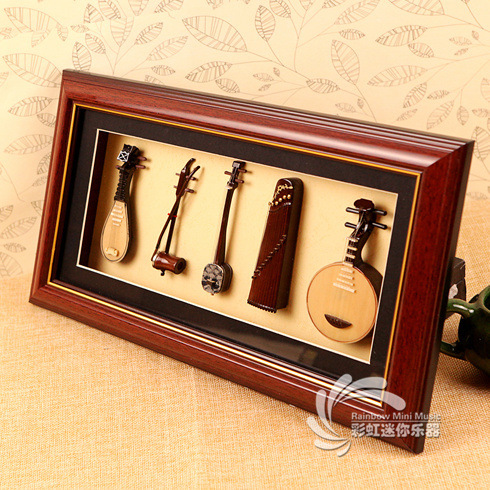 Mini guzheng, pipa, erhu five-piece model set, folk music, guzheng photo frame, guzheng traditional gift