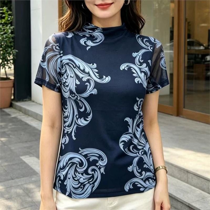 Elegant Retro Printed Loose Large Size T-Shirt for Women, Summer Thin Short-Sleeved Top Suitable for Middle-Aged and Elderly Women Elegant Retro Printed Loose Large Size T-Shirt for Women, Summer Thin Short-Sleeved Top Suitable for Middle-Aged and Elderly Women