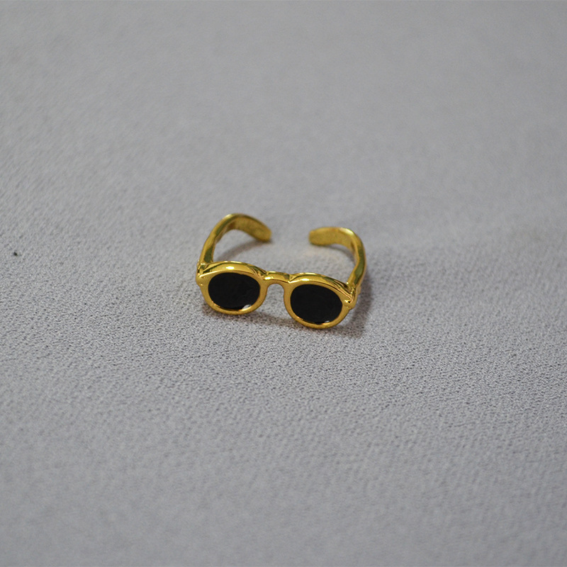 Glasses Pattern Wholesale Hip-Hop Glasses Copper Gold Plated Open Rings