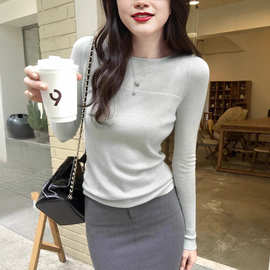 羊毛针织衫女2025新款春秋高级感长袖t恤修身显瘦内搭打底衫上衣