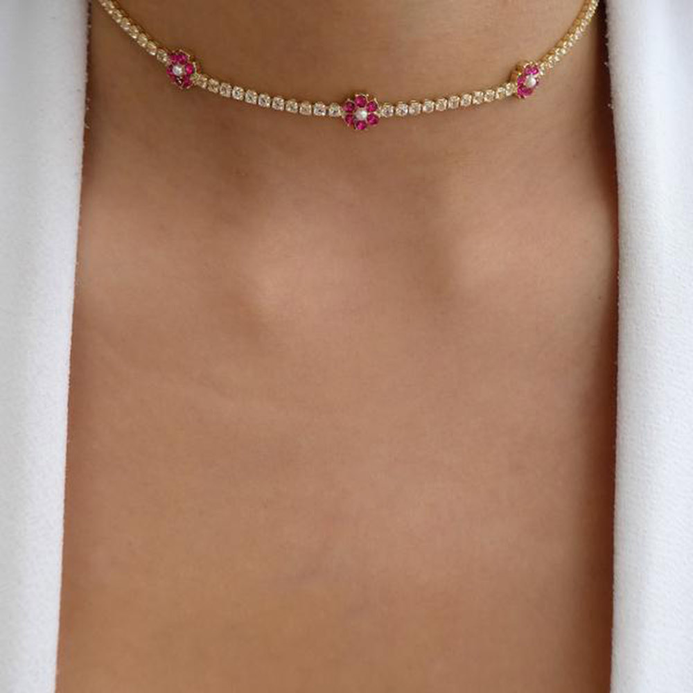 Simple Style Style 925 Sterling Silver Artificial Pearls Zircon Inlay Flower Necklace