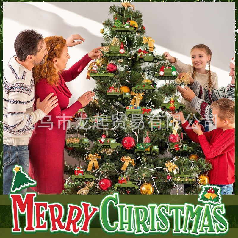アマゾン36個クリスマスツリー車両交通テーマ自動車ペンダントクリスマス木製ペンダントセット家庭装飾|undefined