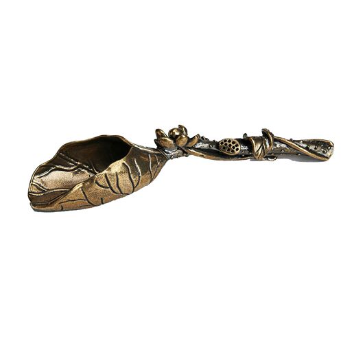 Pure brass lotus leaf tea shovel creative personality lotus tea spoon tea set ornaments retro tea cup copper carving decoration