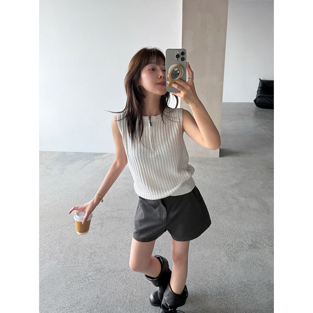 【王琪芝】日系学院风坑条针织背心女春夏无袖圆领修身毛衣WQ209