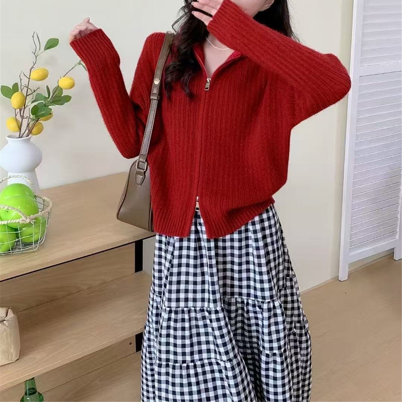 连帽拉链毛衣外套女2025秋冬新款时尚百搭宽松外穿针织开衫上衣潮|undefined