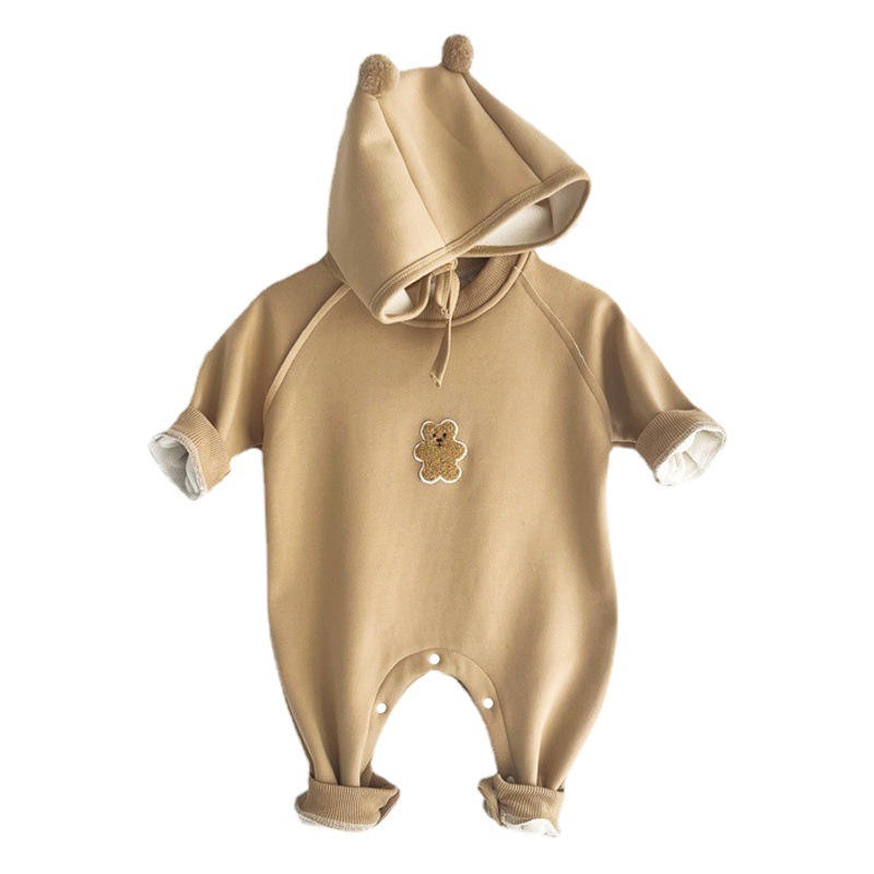 Moda estilo coreano Otoño e Invierno forro polar 0-2 años de edad ropa de bebé oso orejas Mori mono mameluco