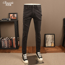 2025新款秋季复古深灰色弹力牛仔裤男修身小直筒水洗休闲深色男裤