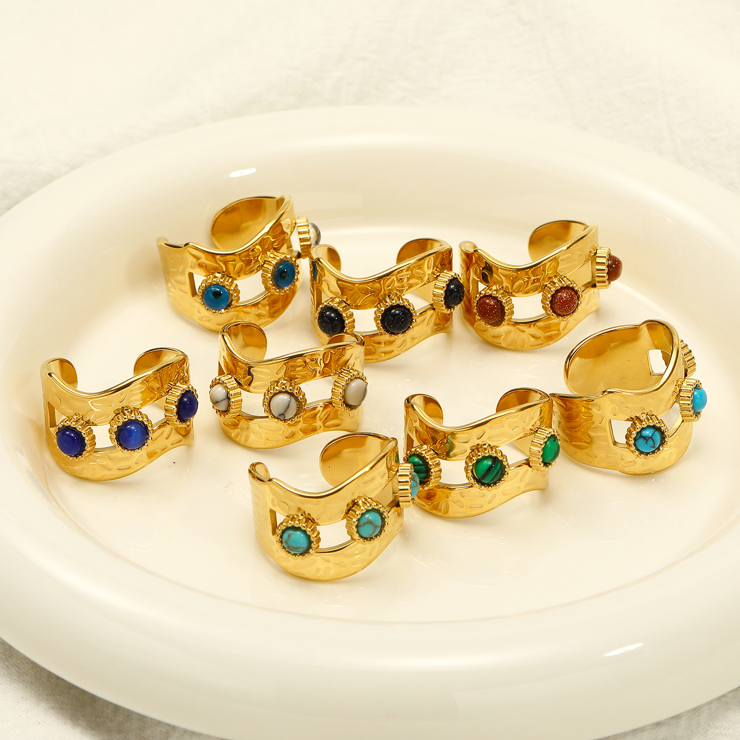 12g Weight Real Gold Plated Plating Material Open Rings Classification Adjustable Ring Size 1 Piece Quantity Casual, Daily Occasion 304 Stainless Steel Material Geometric, Color Block Pattern Women's Gender Vintage Style Style Waterproof Non Tarnish, Plating Craft Real Gold Plated Geometric Color Block 304 Stainless Steel Vintage Style Waterproof Non Tarnish Open Rings 10