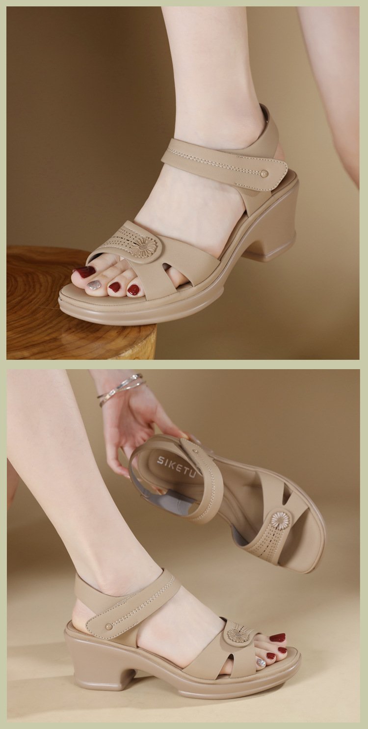Sandal hở mũi nữ gót xuồng đế bệt quai hậu dán — màu đen, xanh lá cây, màu mơ chi tiết 7