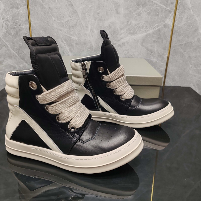 Rick Owens Geobasket Leather High Top Jumbo Lace Black Milk
