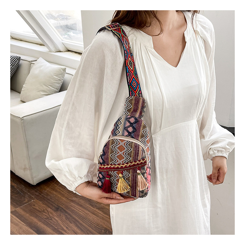 226g Weight Polyester Lining Material Zipper Closure Type Single Shoulder Strap Strap Type Fanny Pack Bags Type Casual, Travel Occasion Braid Material Geometric Pattern All Seasons Season Women's Gender Ethnic Style, Streetwear Style Square Shape Medium Size Women's Medium Braid Geometric Ethnic Style Streetwear Square Zipper Fanny Pack 6