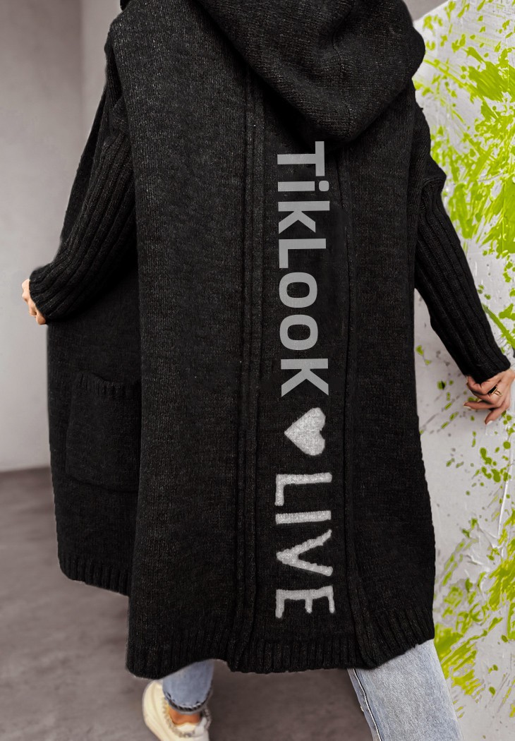 Novo suéter de malha feminino outono e inverno 2024, cardigan TikLook solto, comprimento médio, jaqueta com capuz_voghion.com