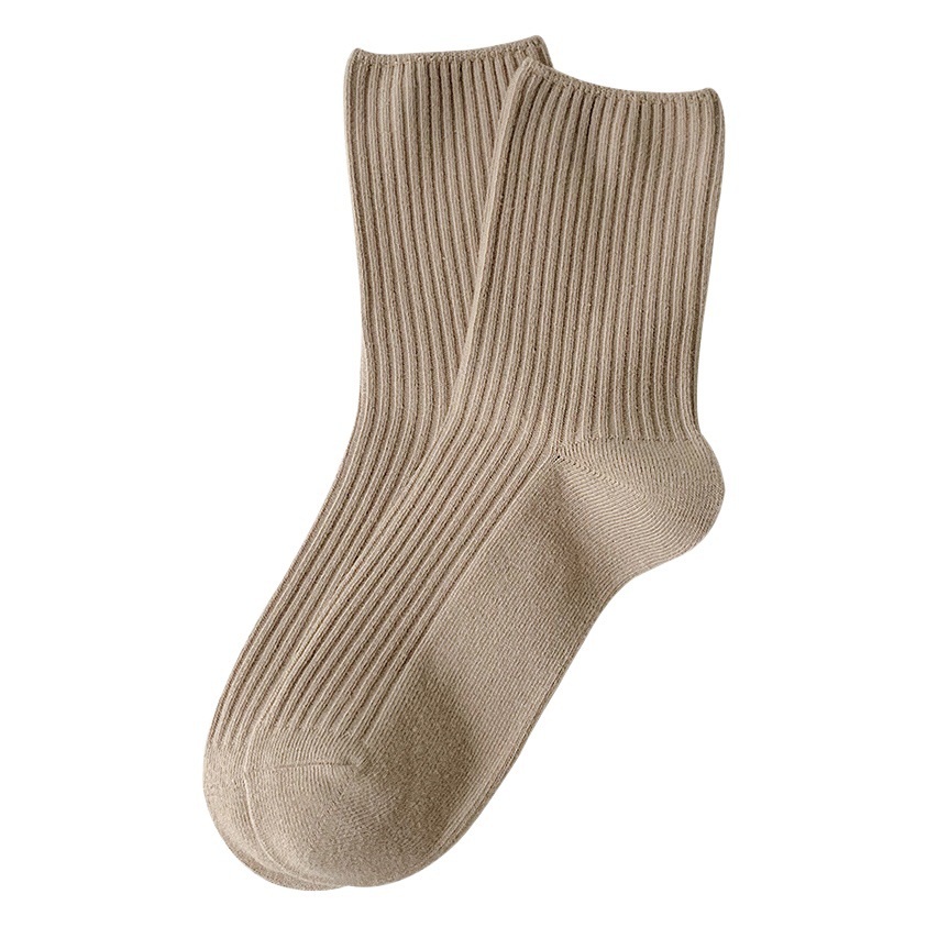 Calcetines de mujer primavera y otoño color sólido calcetines de algodón fino calcetines de media pantorrilla calcetines japoneses de doble aguja rayas verticales calcetines de mujer de moda calcetines de pila al por mayor