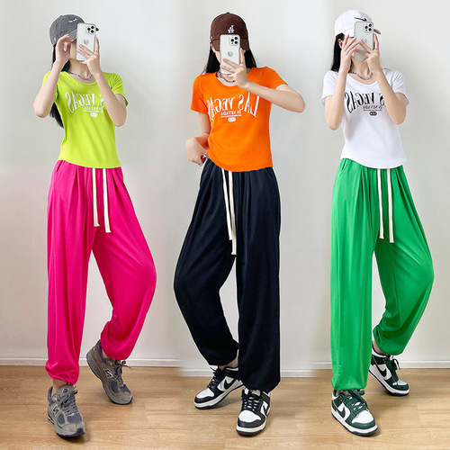 Tingziyi square dance clothing spring and summer new suit sports group performance practice costume pure cotton T adult