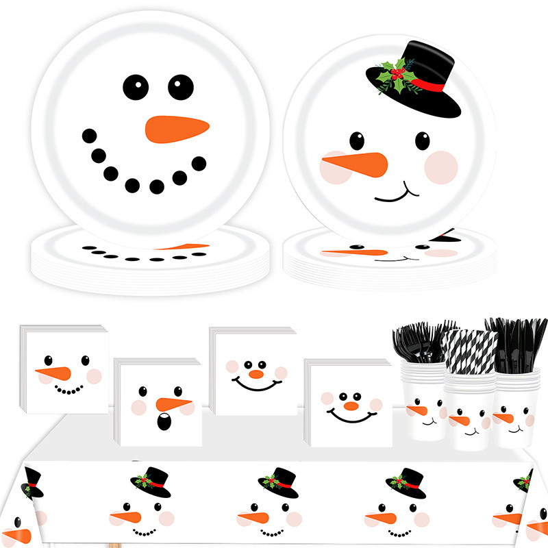 Christmas Snowman Expression Disposable Plate Set Children's Christmas Theme Birthday Party Tableware Supplies