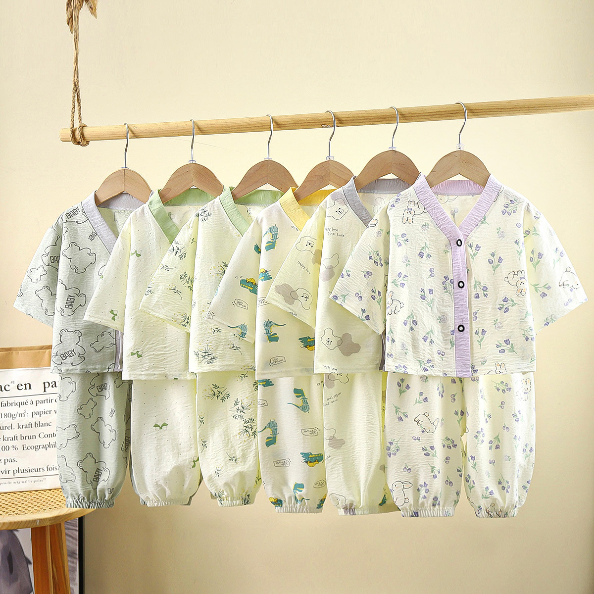 Conjunto de pijama para verano, ropa para niños para el aire acondicionado, ropa para niñas para estar en casa, ropa fina tipo cárdigan para bebés, ropa infantil, absorbente del sudor y bonita.