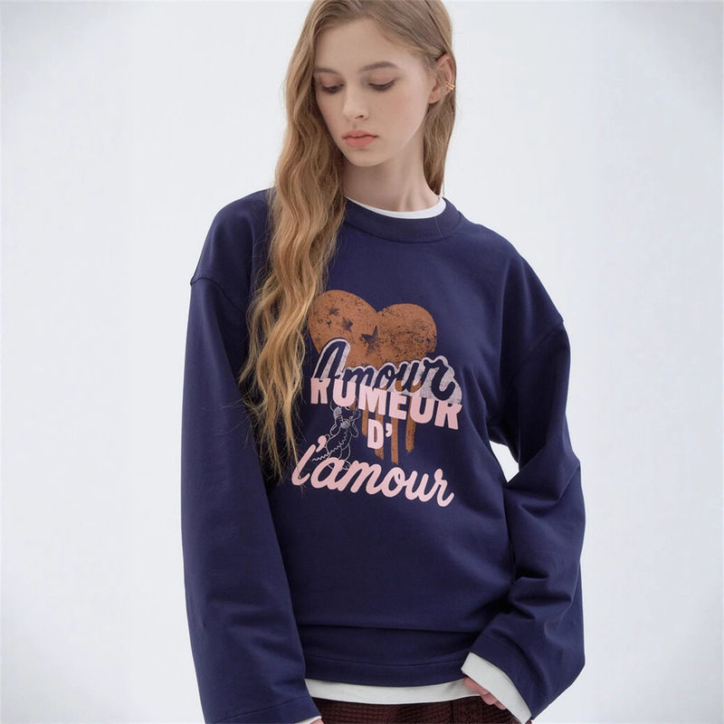 52570 Korean O'2Nd Ojia Letter Heart Round Neck Pullover Knitted Long-Sleeved Sweatshirt O22F8Tto561W