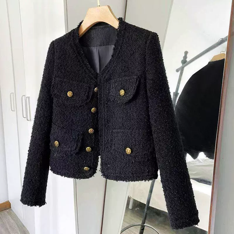 Short autumn thin long-sleeve, black jacket, Chanel style