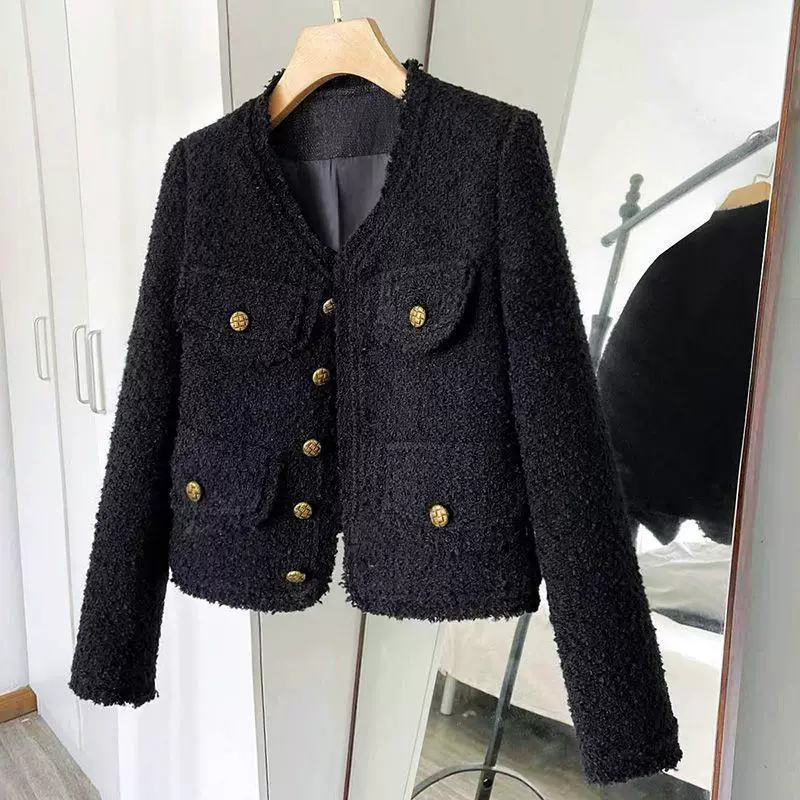 Short autumn thin long-sleeve, black jacket, Chanel style