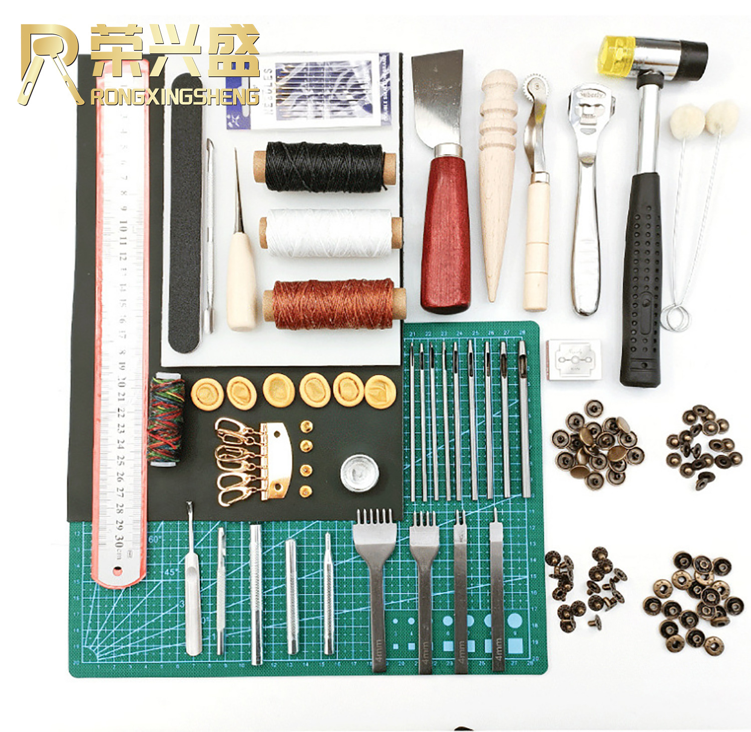 DIY皮革工艺套 手缝套装制作 皮革工具套装 61件组合