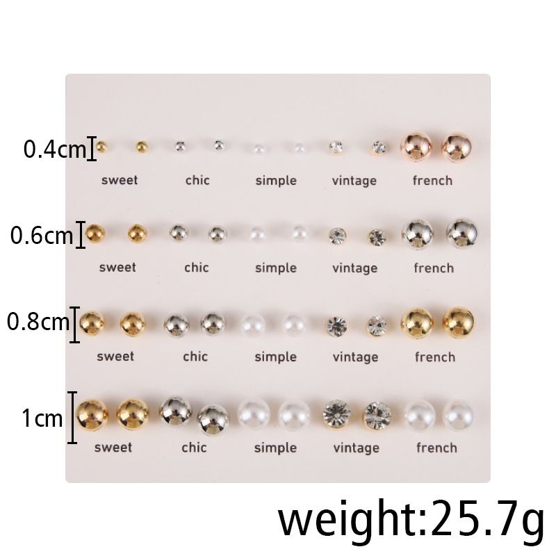 Fashion Round Imitation Pearl Alloy Plating Inlay Artificial Diamond Womenu0027S Ear Studs 1 Set