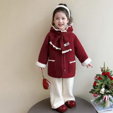 女童中长款呢大衣秋冬季2025新款儿童加绒冬装女宝宝加厚毛呢外套