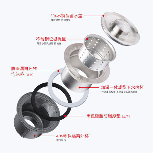 Kitchen stainless steel sink drain set single basin double basin sink thickened and durable drain pipe